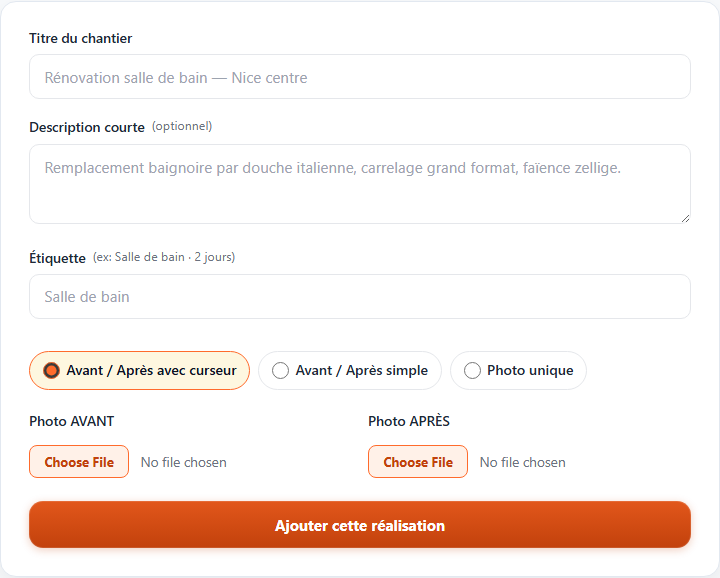 Options d'affichage des r&eacute;alisations dans l'espace client Sitigo